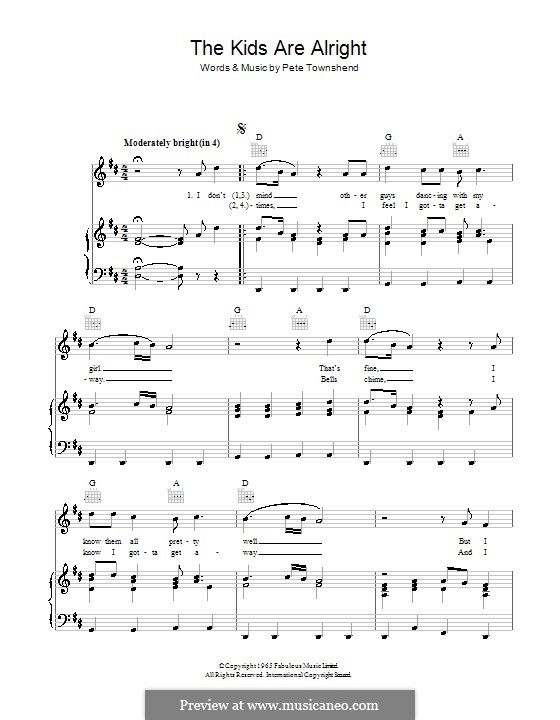 The Kids are Alright (The Who): For voice and piano (or guitar) by Peter Townshend