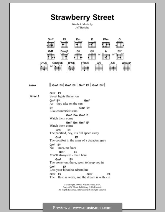 Strawberry Street: Lyrics and chords by Jeff Buckley
