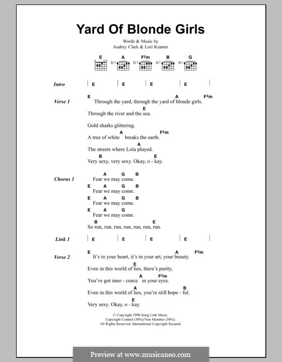 Yard of Blonde Girls: Lyrics and chords by Audrey Clark, Lori Kramer