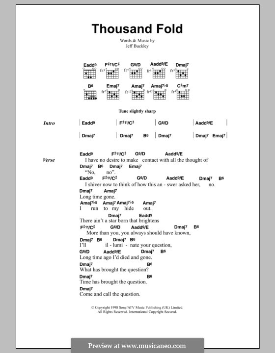 Thousand Fold: Lyrics and chords by Jeff Buckley