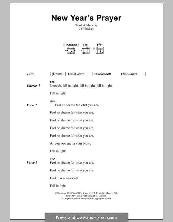New Year's Prayer: Lyrics and chords by Jeff Buckley