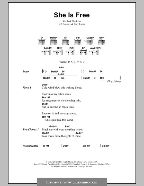 She Is Free: Lyrics and chords by Gary Lucas