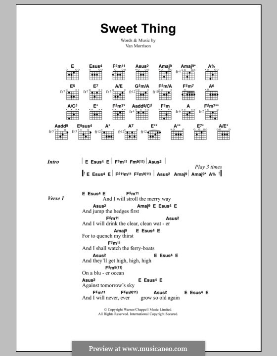 Sweet Thing: Lyrics and chords by Van Morrison