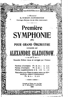 Symphony No.1 in E Major 'Slavonian Symphony', Op.5: Full score by Alexander Glazunov