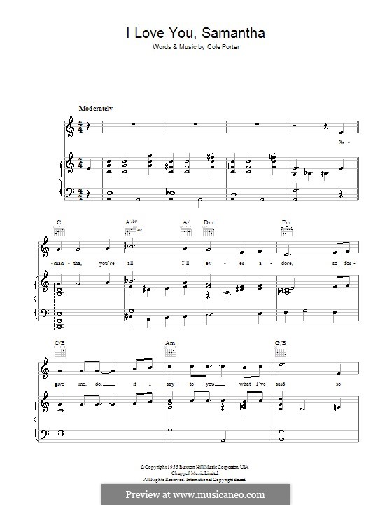 i love you samantha by c porter sheet music on musicaneo i love you cole porter sheet music