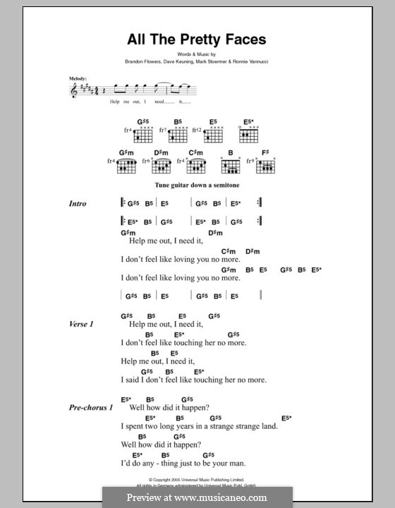 All the Pretty Faces (The Killers): Lyrics and chords by Brandon Flowers, Dave Keuning, Mark Stoermer, Ronnie Vannucci