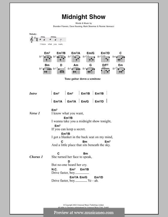Midnight Show (The Killers): Lyrics and chords by Brandon Flowers, Dave Keuning, Mark Stoermer, Ronnie Vannucci