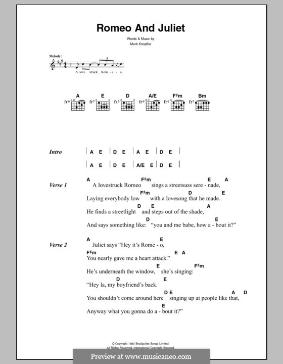 Romeo and Juliet (Dire Straits): Lyrics and chords by Mark Knopfler