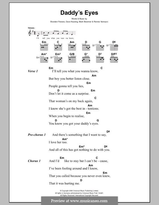 Daddy's Eyes (The Killers): Lyrics and chords by Brandon Flowers, Dave Keuning, Mark Stoermer, Ronnie Vannucci
