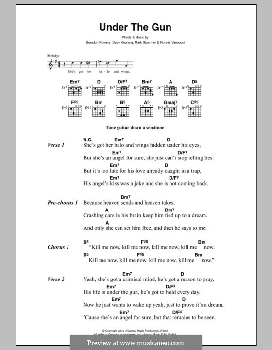 Under the Gun (The Killers): Lyrics and chords by Brandon Flowers, Dave Keuning, Mark Stoermer, Ronnie Vannucci