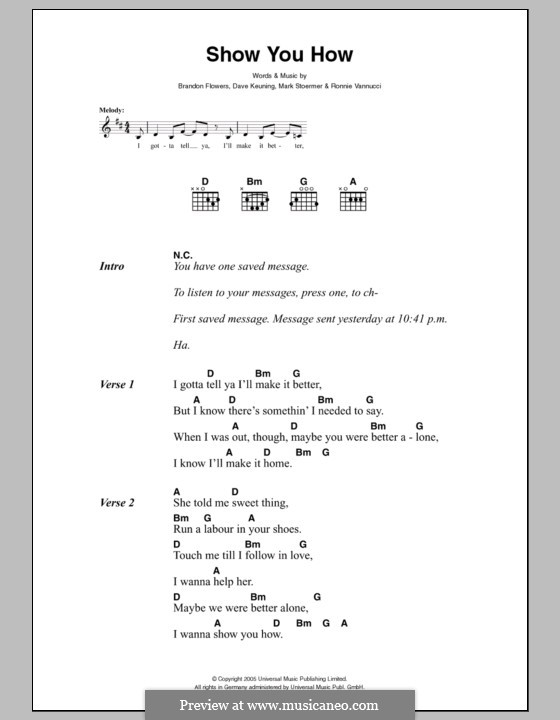 Show You How (The Killers): Lyrics and chords by Brandon Flowers, Dave Keuning, Mark Stoermer, Ronnie Vannucci