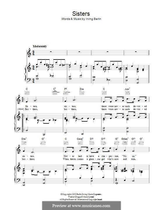 Sisters (from White Christmas): For voice and piano (or guitar) by Irving Berlin