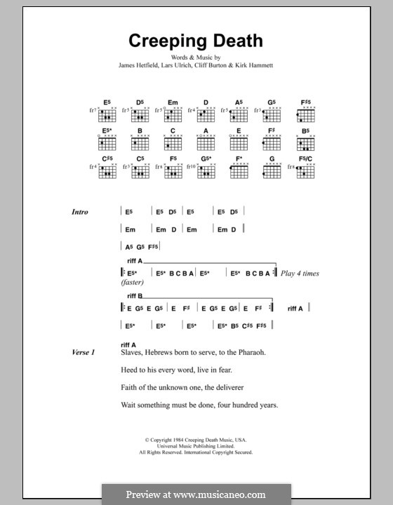 Creeping Death (Metallica): Lyrics and chords by Cliff Burton, James Hetfield, Kirk Hammett, Lars Ulrich