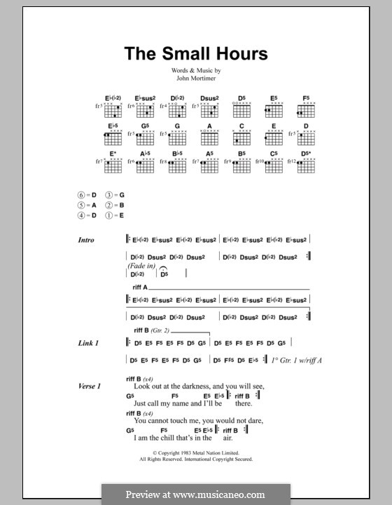 The Small Hours (Metallica): Lyrics and chords by John Mortimer