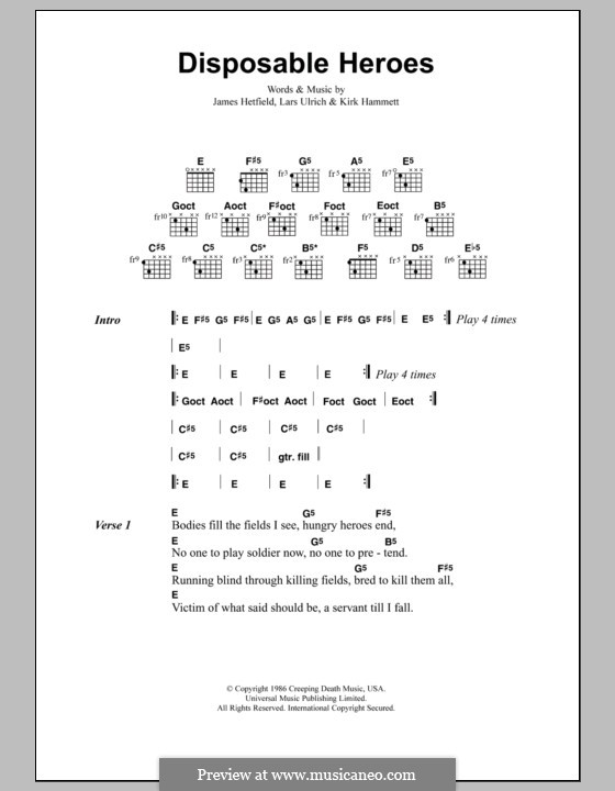 Disposable Heroes (Metallica) by J. Hetfield, K. Hammett, L. Ulrich on