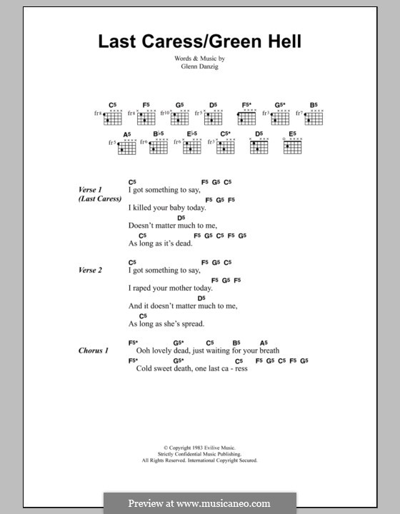 Last Caress/Green Hell (Metallica): Lyrics and chords by Glenn Danzig