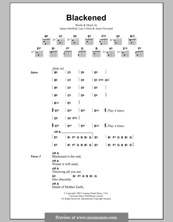 Blackened (Metallica): Lyrics and chords by James Hetfield, Jason Newsted, Lars Ulrich