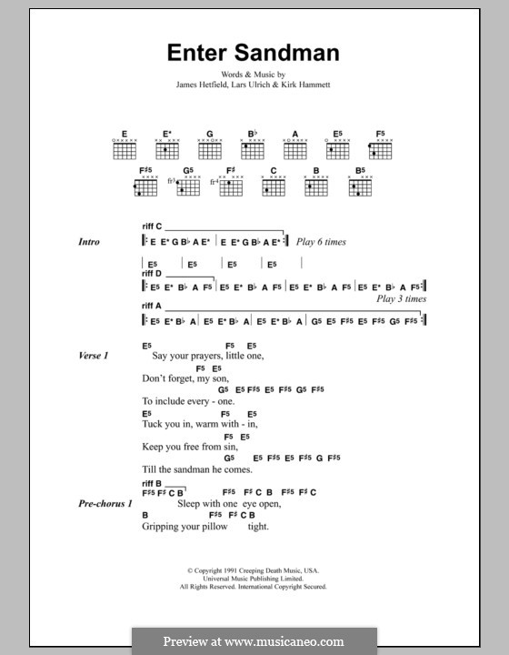 Vocal-instrumental version: Lyrics and chords by James Hetfield, Kirk Hammett, Lars Ulrich