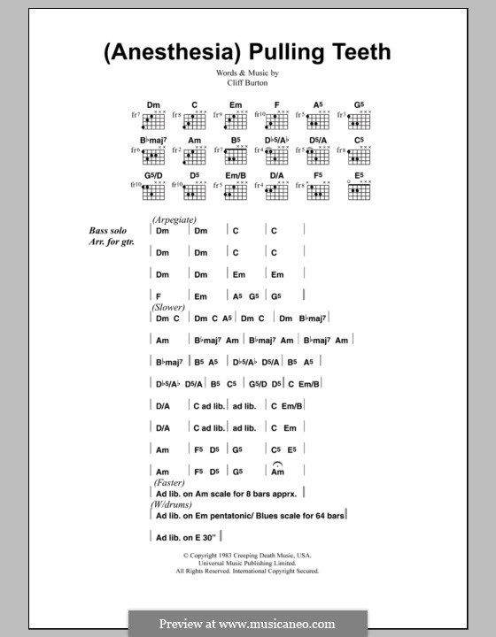 (Anesthesia) Pulling Teeth (Metallica): Lyrics and chords by Cliff Burton