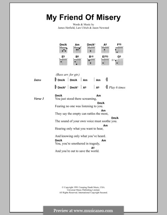 My Friend of Misery (Metallica): Lyrics and chords by James Hetfield, Jason Newsted, Lars Ulrich