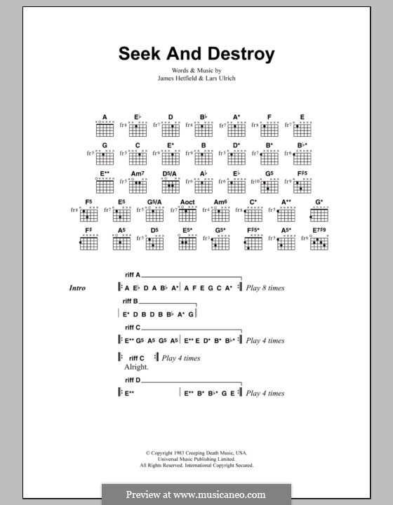 Seek and Destroy (Metallica): Lyrics and chords by James Hetfield, Lars Ulrich