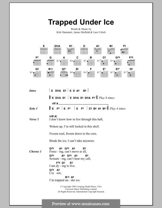 Trapped Under Ice (Metallica): Lyrics and chords by James Hetfield, Kirk Hammett, Lars Ulrich