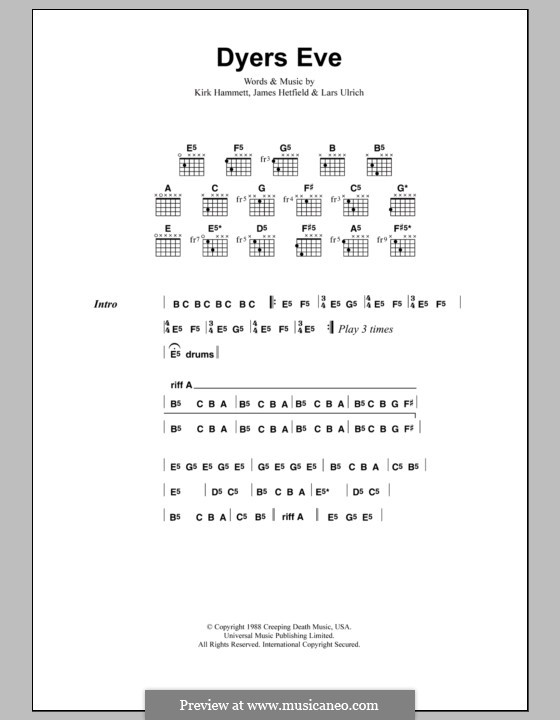 Dyer's Eve (Metallica): Lyrics and chords by James Hetfield, Kirk Hammett, Lars Ulrich