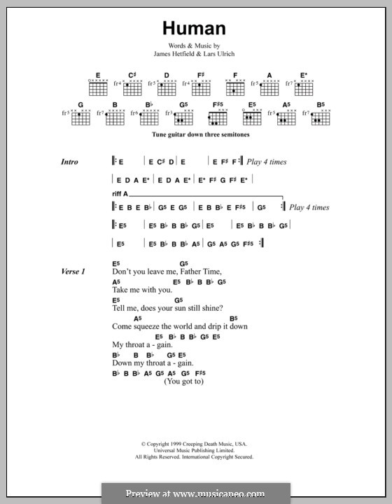 Human (Metallica): Lyrics and chords by James Hetfield, Lars Ulrich