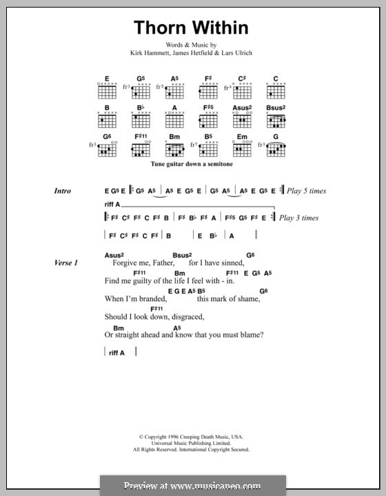 The Thorn Within (Metallica): Lyrics and chords by James Hetfield, Kirk Hammett, Lars Ulrich