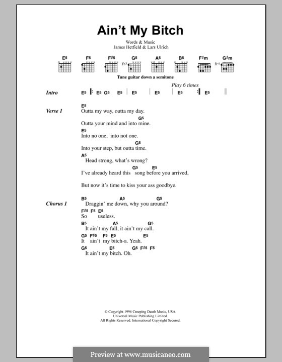 Ain't My Bitch (Metallica): Lyrics and chords by James Hetfield, Lars Ulrich