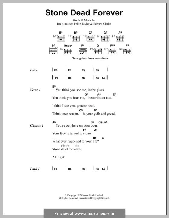 Stone Dead Forever (Metallica): Lyrics and chords by Edward Clarke, Ian Kilmister, Philip Taylor