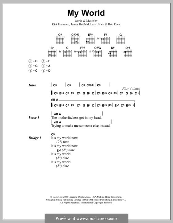 My World (Metallica): Lyrics and chords by Bob Rock, James Hetfield, Kirk Hammett, Lars Ulrich