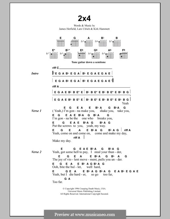 2x4 (Metallica): Lyrics and chords by James Hetfield, Kirk Hammett, Lars Ulrich