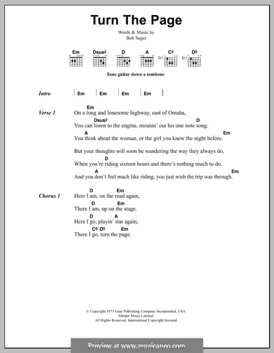 Turn the Page: Lyrics and chords by Bob Seger