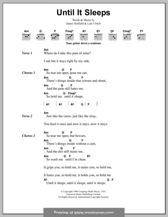 Until It Sleeps (Metallica) by J. Hetfield, L. Ulrich on MusicaNeo