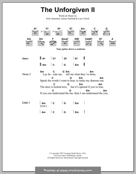 The Unforgiven II (Metallica): Lyrics and chords by James Hetfield, Kirk Hammett, Lars Ulrich