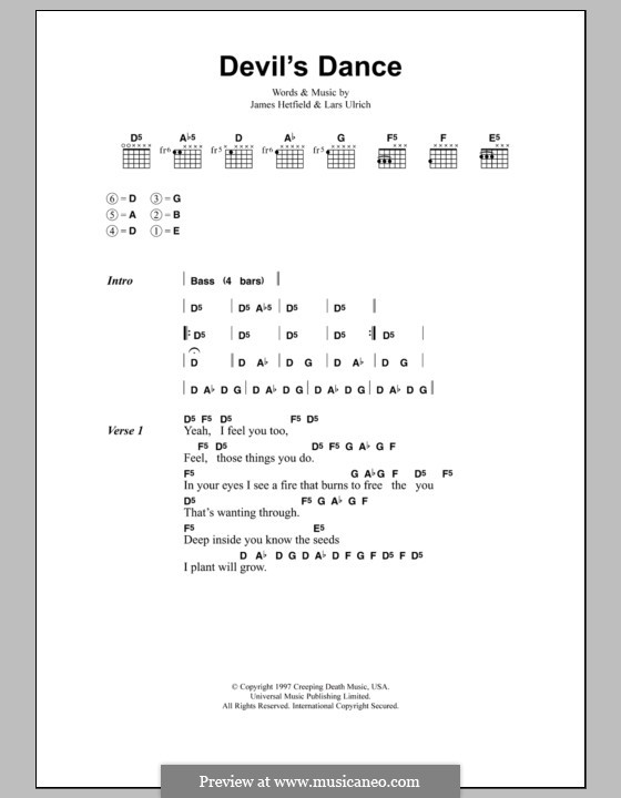Devil's Dance (Metallica): Lyrics and chords by James Hetfield, Lars Ulrich