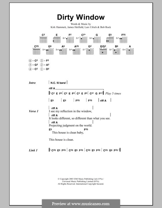 Dirty Window (Metallica): Lyrics and chords by Bob Rock, James Hetfield, Kirk Hammett, Lars Ulrich