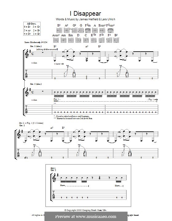 I Disappear (Metallica): For guitar with tab by James Hetfield, Lars Ulrich