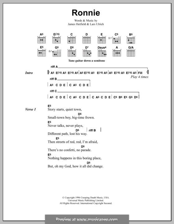 Ronnie (Metallica): Lyrics and chords by James Hetfield, Lars Ulrich
