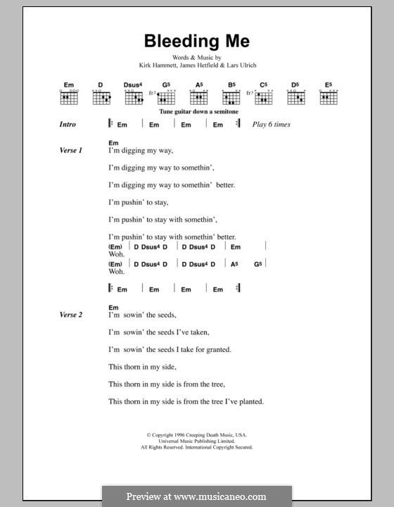 Bleeding Me (Metallica): Lyrics and chords by James Hetfield, Kirk Hammett, Lars Ulrich