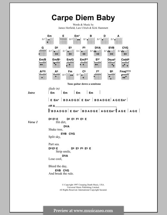Carpe Diem Baby (Metallica): Lyrics and chords by James Hetfield, Kirk Hammett, Lars Ulrich