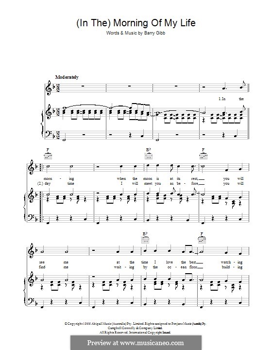 (In The) Morning of My Life (The Bee Gees): For voice and piano (or guitar) by Barry Gibb