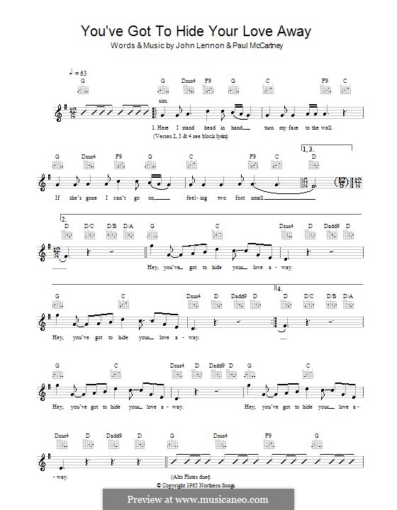 You've Got To Hide Your Love Away (Guitar Chords/Lyrics) - Sheet Music