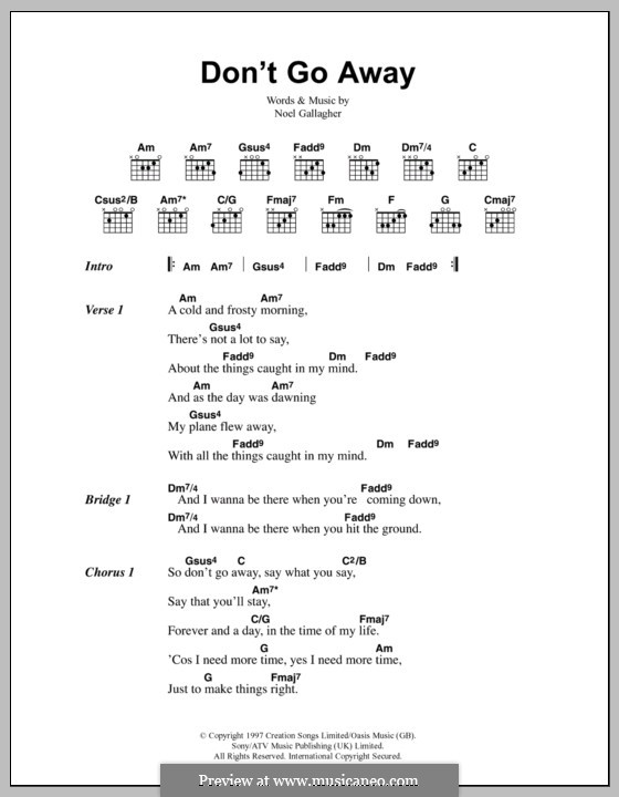 Don't Go Away (Oasis): Lyrics and chords by Noel Gallagher