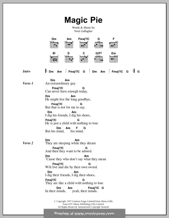 Magic Pie (Oasis): Lyrics and chords by Noel Gallagher