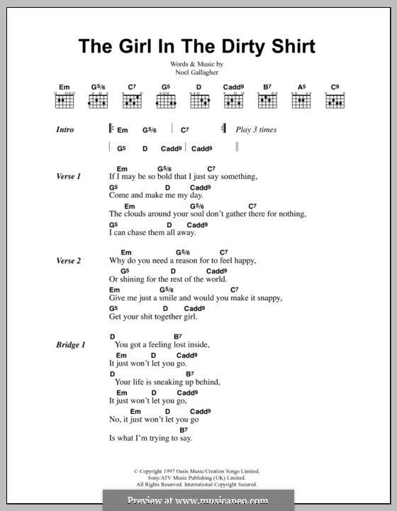 The Girl in the Dirty Shirt (Oasis): Lyrics and chords by Noel Gallagher