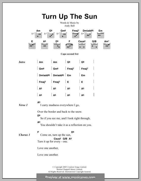 Turn Up the Sun (Oasis): Lyrics and chords by Andy Bell