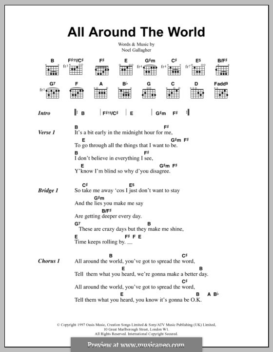 All Around the World (Oasis): Lyrics and chords by Noel Gallagher