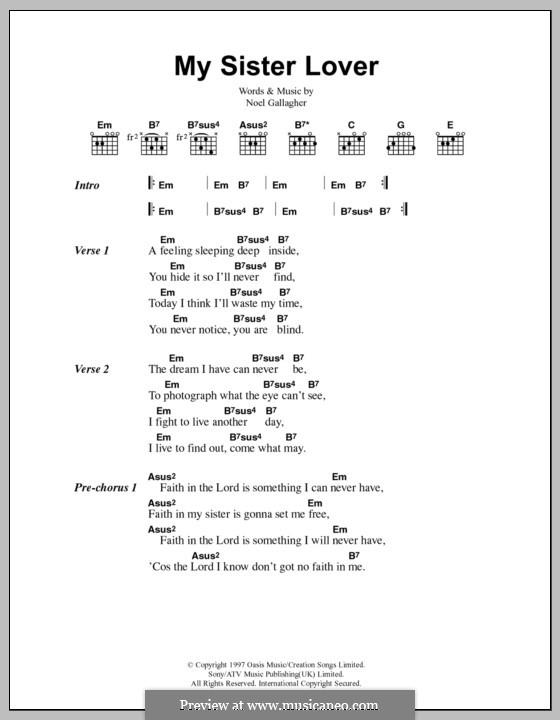 My Sister Lover (Oasis): Lyrics and chords by Noel Gallagher